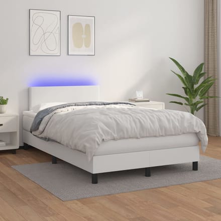 vidaXL - Boxspring - met - matras - en - LED - kunstleer - wit - 120x200 - cm