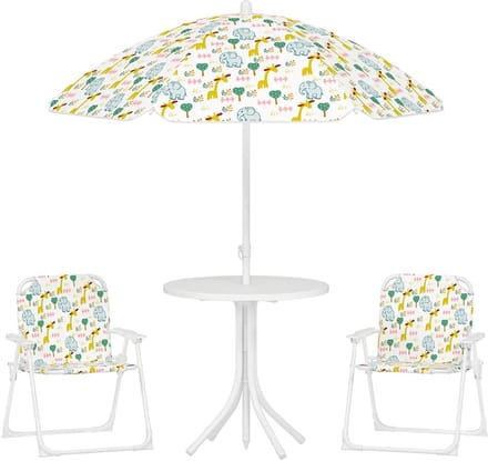 Sweiko Kinderzitjeset - Tuintafel + 2 klapstoelen - Met parasol - Wit