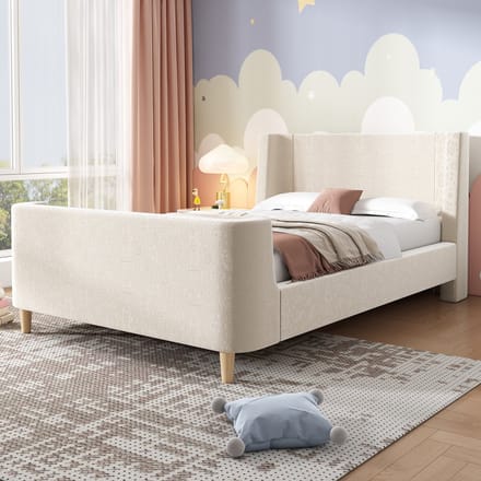 REDOM Bedframe 90x200 cm – Fluweel – Ruimteprint – Lattenbodem – Beige – 150 kg