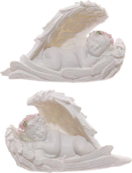 Set van 2 Cherubijnen slapend vleuges met roze rozen