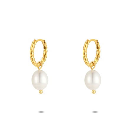 Twice As Nice Oorbellen in goudkleurig edelstaal, oorring, parel