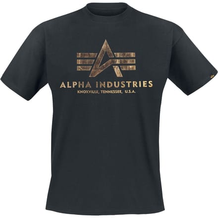 Alpha Industries T-shirt - Basic T - S tot 3XL - voor Mannen - zwart-goudkleurig