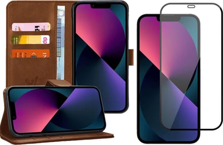 Hoesje geschikt voor iPhone 13 Pro Max - Full Screenprotector - Book Case Kunstleer Wallet - Bruin