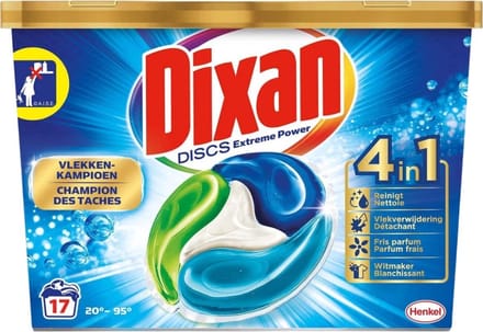 Dixan Discs - Wasmiddelcapsules en Vlekverwijderaar - Extreme Power - Witte, Gekleurde & Zwarte Was - 17 Wasbeurten