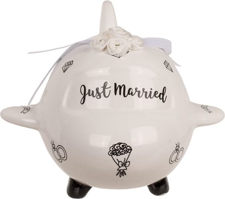 Spaarpot vliegtuig voor bruiloft Just married