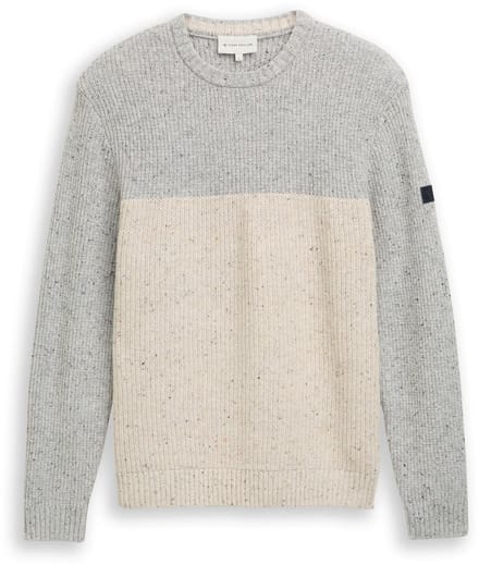 Tom Tailor - Gebreide trui met structuurmix - Maat XXL - grey offwhite nep colorblock