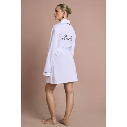 boohoo Dames Bruidsjurk 'bride' Jersey Geborduurd Mini Badjasje | Wit | Maat: Medium