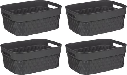 5Five Opbergmand/box van kunststof - 4x - grijs - 21 x 27 x 11 cm - 5 liter