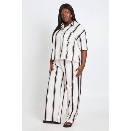 boohoo Dames Plus Linnen Gestreepte Wijde Broek | Maat: 44