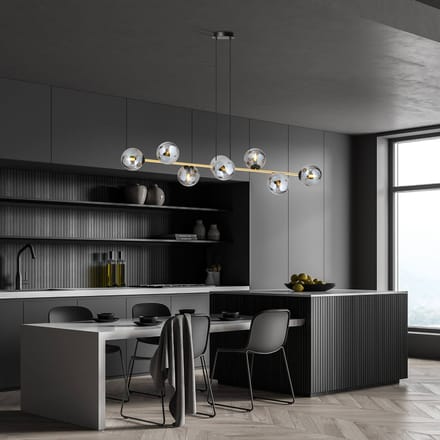 EMIBIG LIGHTING Hanglamp Glassy, zwart/goud/grafiet, 140 cm, 8-lamps.