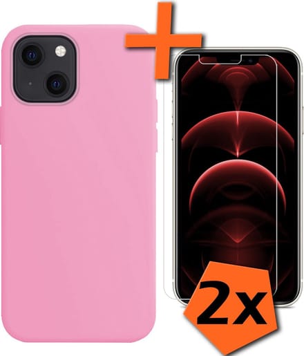 Hoes - Met 2x Screenprotector - Geschikt voor Apple iPhone 13 Mini - Sterk & Shockproof - Back Cover - Siliconen Case - Telefoon Hoes - Lichtroze