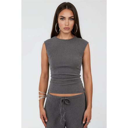 Geribbelde Mouwloze Blouse met Ronde Hals