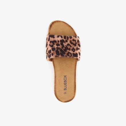 Blue Box dames slippers panterprint bruin - Maat 38
