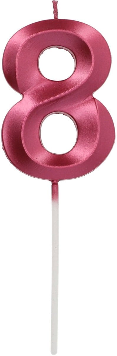 Folat - Kaars cijfer 8 glamour roze metallic 7 cm