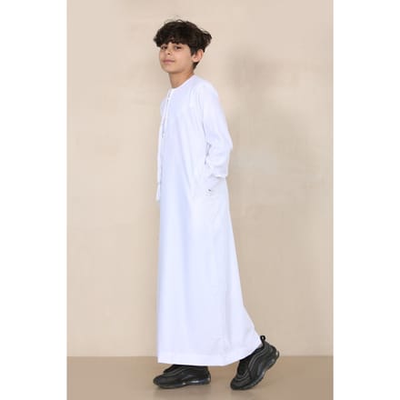 Witte Thobe voor jongens, Emirati Jubba, islamitische kleding, kaftan, Eid-kwastjes met koord