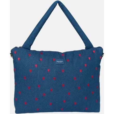 Studio Noos Denim Diaper Bag shopper dark blue red hearts