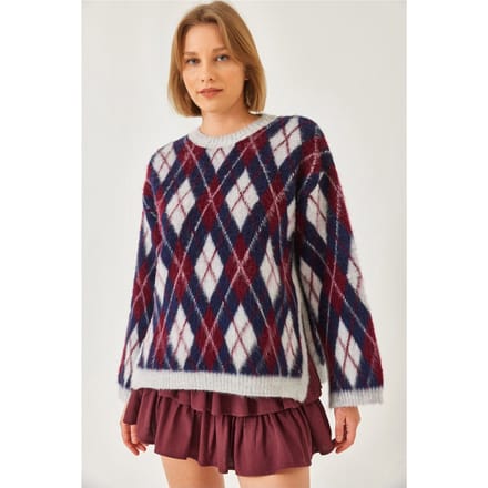 Ronde Hals Sneak Knit Trui in Baklava Patroon