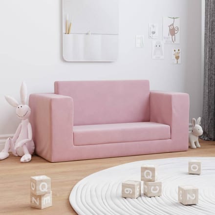vidaXL - Kinderslaapbank - 2-zits - zacht - pluche - roze