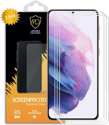 3-Pack MobyDefend Screenprotectors - Geschikt voor Samsung Galaxy S21 Plus (S21+) - Case-Friendly Screensavers - Gehard Glas