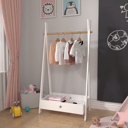 Kinder kledingrek Laxe 126x73x43 cm wit en houtkleurig