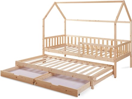 Kinderbed Aarghonmaa met uitschuifbed en opberglades 90x200 cm naturel [en.casa]