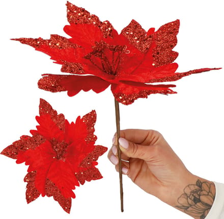 Springos Kunstbloem | Kerst | Ster van Bethlehem | Rood | Glitters