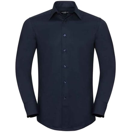 Russell Collection Heren Oxford Getailleerd Formeel Overhemd Met Lange Mouwen (Heldere marine)