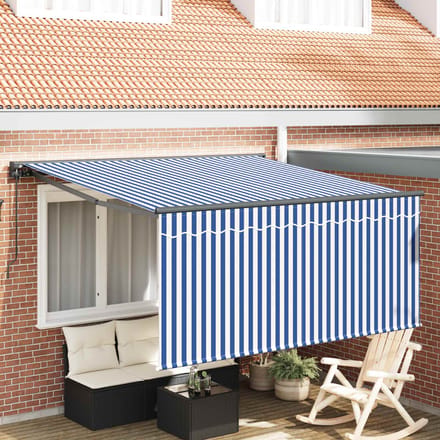 vidaXL - Uitschuifbare - luifel - Blauw - en - Wit - 300 - x - 250 - cm