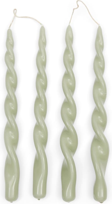 Riviera Maison Tafelkaarsen - Twisted Dinner Candles Glossy - Groen - 4 Stuks