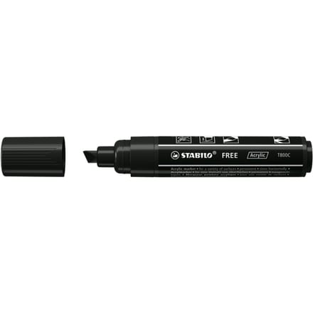 STABILO FREE - Acryl Marker - T800C - Schuine Punt - 4-10 mm - Zwart - per stuk