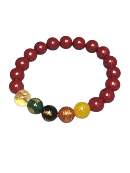 verschillende edelstenen armband met chinese geluks kralen.
