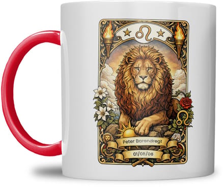 Sterrenbeeld mok - Leeuw - Rood - Tarot mok - Gepersonaliseerd met naam en datum
