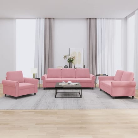 vidaXL - 3-delige - Loungeset - met - kussens - fluweel - roze