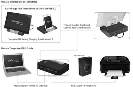 StarTech 3-voudige USB 3.0 Hub met Fast Charging aansluiting Zwart