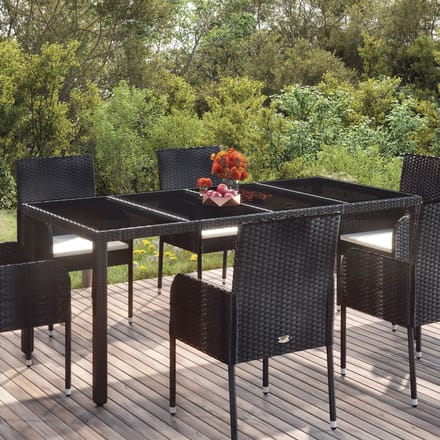 vidaXL - Tuintafel - met - glazen - blad - 190x90x75 - cm - poly - rattan - zwart