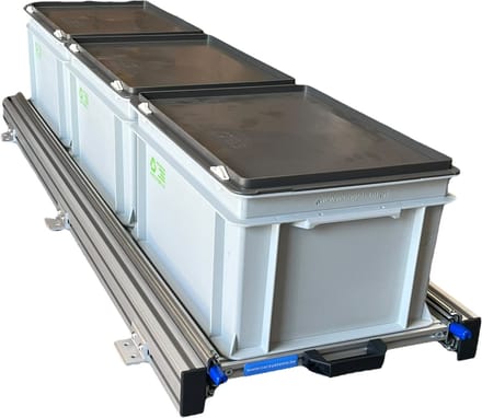 Aluminium schuifframe voor camper 120x30 cm inclusief 3 bakken met deksel