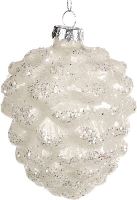 Goodwill Kerstbal Dennenappel Glas Wit H 10 cm Voordeelaanbod Per 3 Stuks
