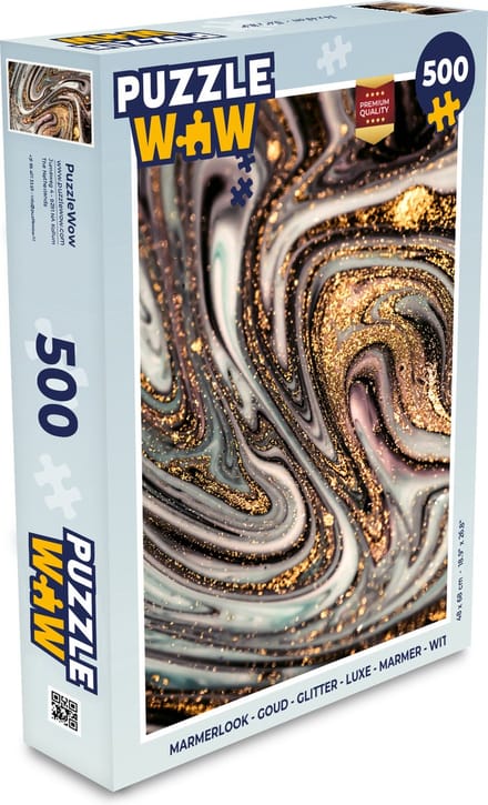 Puzzel Marmerlook - Goud - Glitter - Luxe - Marmer print - Wit - Legpuzzel - Puzzel 500 stukjes