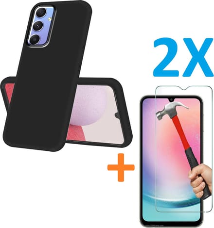 Silicone hoesje zwart met 2 Pack Tempered glas Screen Protector Geschikt voor: Samsung Galaxy A24 / A25 5G/4G