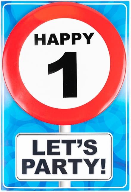 Verjaardagkaart met button | Verkeersbord | Happy 1