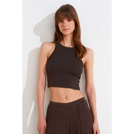 Geribbelde katoenen sweater zonder mouwen Crop Top