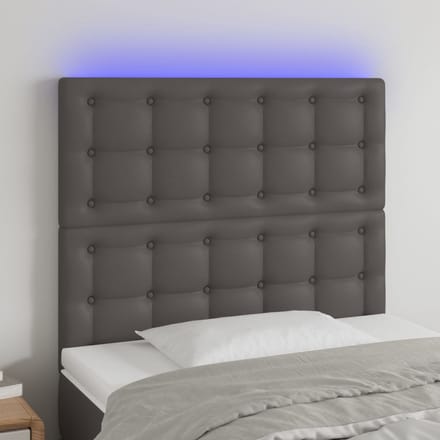 vidaXL - Hoofdbord - LED - 90x5x118/128 - cm - kunstleer - grijs