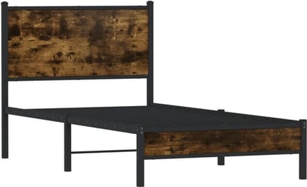 Eenpersoonsbed met hoofdbord Metaal Gerookt Eiken 90x200 cm