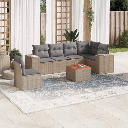vidaXL - 7-delige - Loungeset - met - kussens - poly - rattan - beige