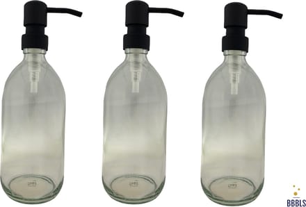 BBBLS® Design Dispenser 3 stuks Giftset "Blanco" | Transparant Glas | 500ml | RVS / Metaal Pomp Wit | Zeeppomp | Zeepdispenser | Zeephouder
