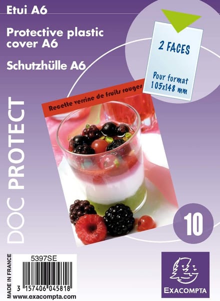 Exacompta 10x Pak van 10 beschermhoezen - enkel - PVC 20/100ste - A6 - Transparant - 5397SE