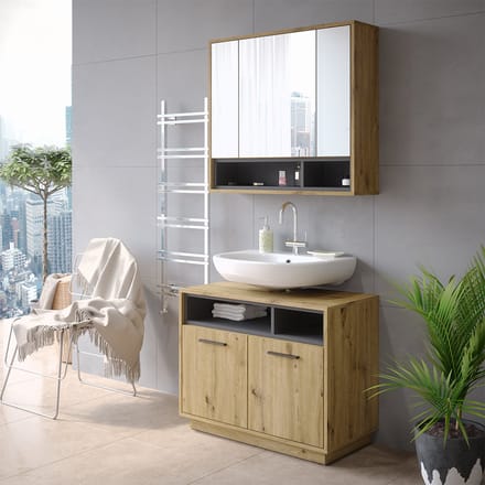 Vicco Beatrice Wastafelonderkast – 80 x 64 cm Artisanaal eiken/antraciet