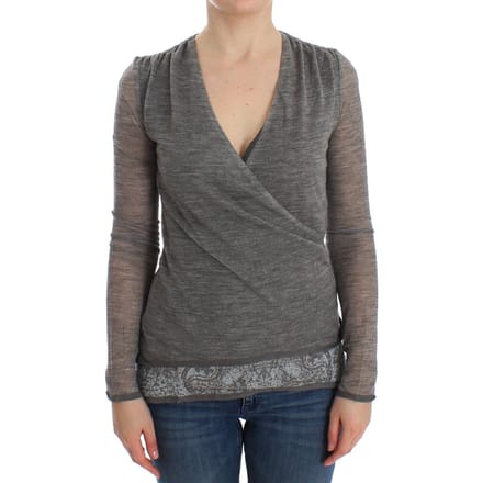 Ermanno Scervino Dames Trui in Grijze Wol Blend Stretch Lange Mouwen
