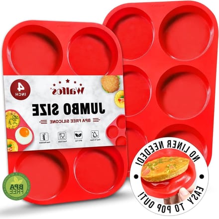 Siliconen Muffin Top Pan - Bakvorm Rond - Muffins Bakken - Non-Stick Coating - 4 Inch Diameter - Rood
