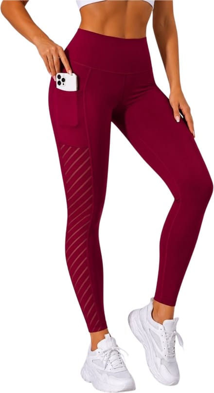 SparkNine Novawave sportlegging dames - squatproof - ademend - met zakken - S - rood - mesh panelen - elastisch & stijvol